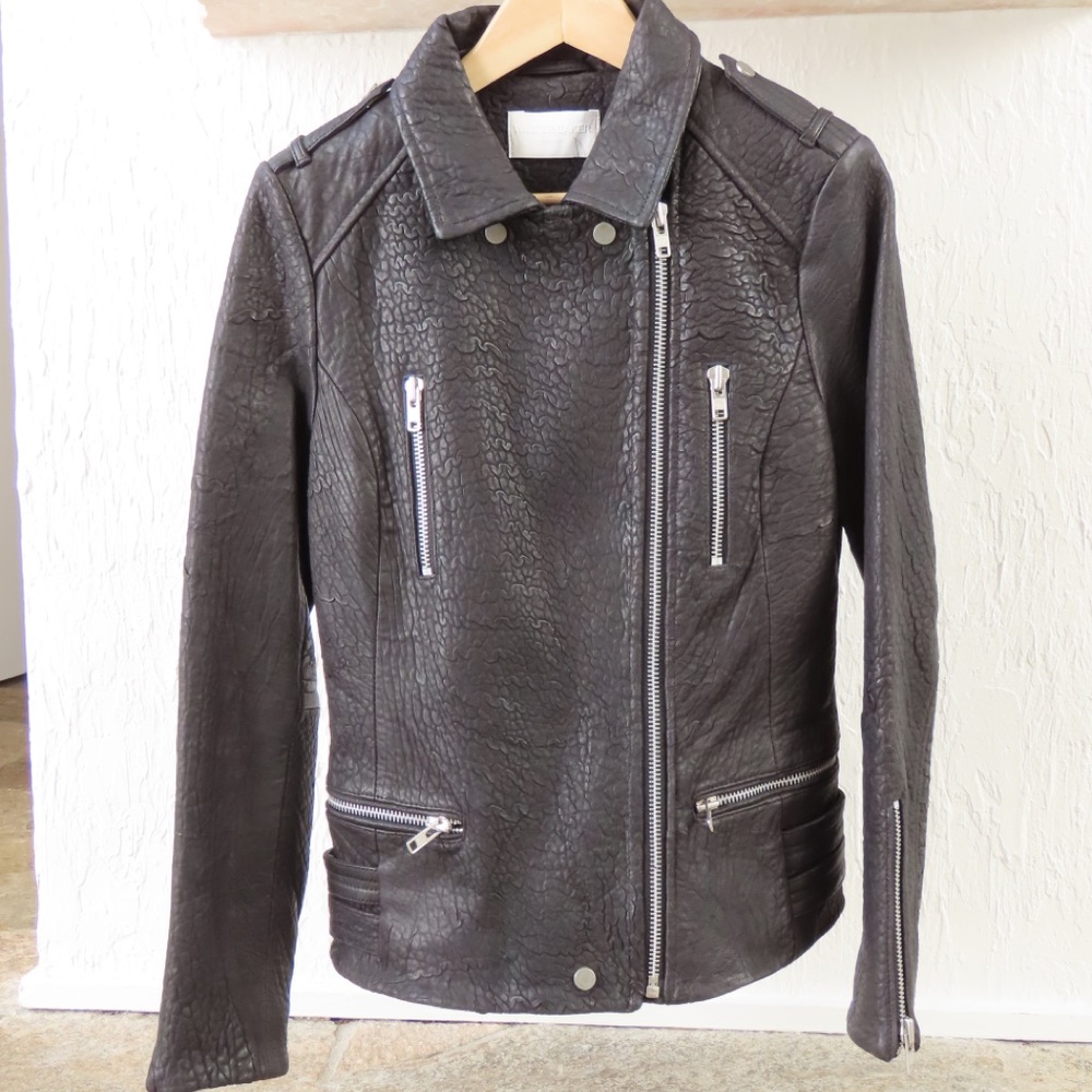 Black leather biker jacket  Walther Baker